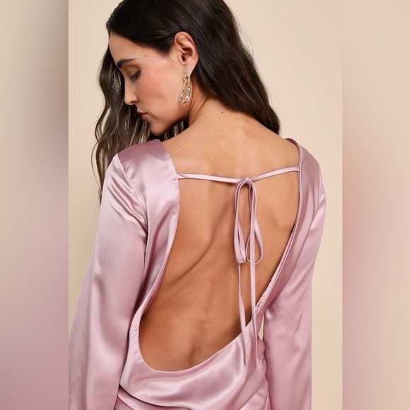 NWOT Lulus Sincerely Sleek Mauve Pink Satin Cowl Back Slip Mini Dress - Picture 5 of 9